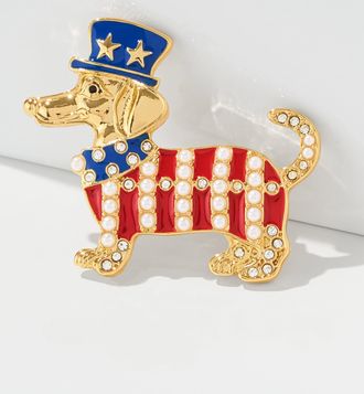 Talbots Patriotic Dog Brooch - Red / Gold - 001 Talbots