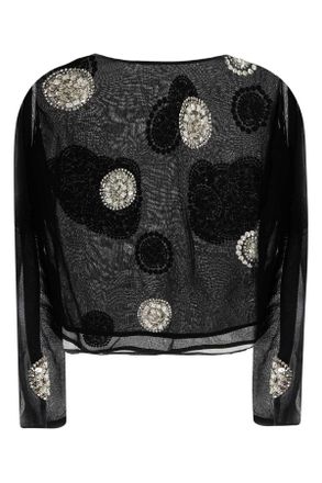 Bode Womens Black Crepe Brooch Top Exterior: Silk Lining: Maglie