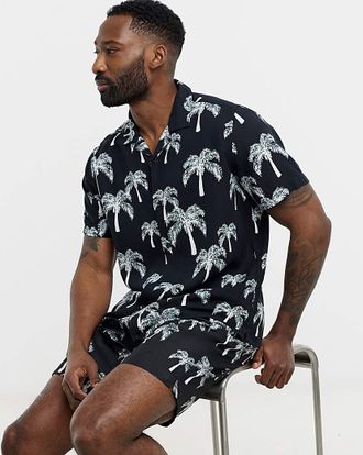 Jacamo Mono Palm Print Co-ord Shirt
