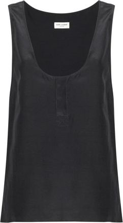 Saint Laurent Mouwtjesloze top met ronde hals - Dames - Blouses - Grijs - M - Overhemden