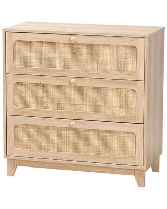 Baxton Studio Elsbeth Japandi Rattan 3-Drawer Storage Cabinet
