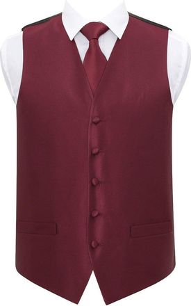 DQT Premium Woven Microfibre Plain Solid Check Burgundy Mens Wedding Waistcoat Vest with Matching Classic Standard 9cm Tie Necktie Set 42