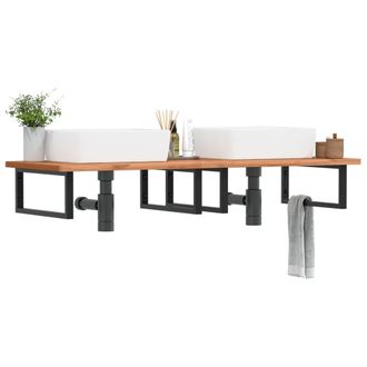 Berkfield Home Basin Shelf Wall Mounted Steel & Solid Wood Beech in Brown
