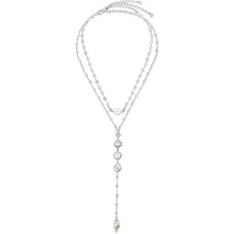 Ettika Dreamin Genuine Freshwater Pearl Layered Y-Necklace Set in Silver at Nordstrom