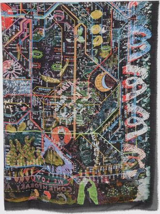 Faliero Sarti 100% Cashmere Scarf with Graphic Print and Fringed Hem