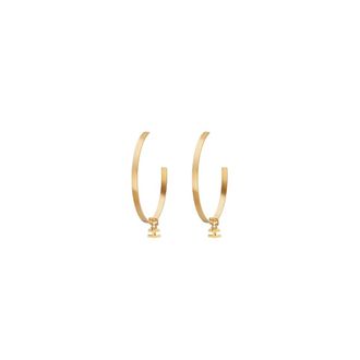 Elisabetta Franchi Orecchini Curvi con Logo - - Accessories - Donna - Giallo - ONE SIZE