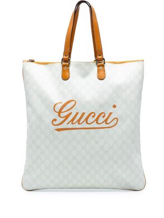 Gucci 2000-2015 GG Supreme Heritage Logo Flat Zip tote bag - White