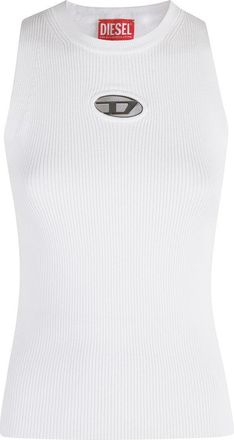Diesel Sleeveless Round Neck Top With Ribbed Knit And Metallic Logo