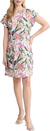 Jones New York Floral Linen Blend Shift Dress in White Sand Multi at Nordstrom, Size X-Large