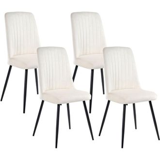 Beliani Set di 4 sedie da pranzo con seduta in velluto nero senza braccioli e gambe in ferro bianco sporco Kirby