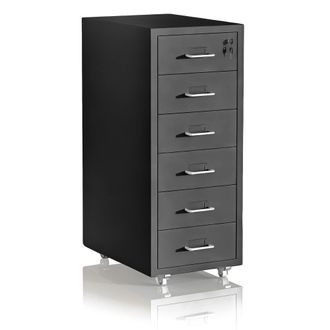 Relaxdays Relaxdays Cajonera Con Ruedas, 6 Cajones, (alto X Ancho X Fondo): 69 X 28 X 41 Cm, Con Cerradura, Metal, Negro