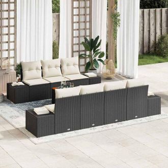 vidaXL Vidaxl - Conjunto De Sof&aacute; De Jard&iacute;n Con Coj&iacute;n 8 Pcs Negro Polirat&aacute;n