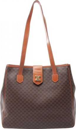 Celine Brown Coated Canvas Leather Handbag Tote Bag (Pre-Owned)