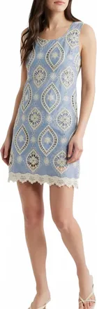 ZOE AND CLAIRE Embroidered Cotton Mini Dress In Blue