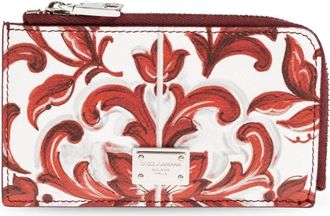 Dolce & Gabbana Majolica Print Kalfsleren Kaarthouder - Heren - Portefeuilles - Rood - ONE Size - Leer - Accessoires