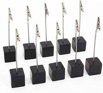 OEM Pince Memo - Base Cubo En Resina - Pinza De Cocodrilo En Acero Inoxidable - Altura 10,5 Cm - Negro - Pack De 10