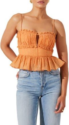 ASTR the Label Sylan Plissé Peplum Camisole in Papaya at Nordstrom Rack, Size Large