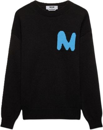 Msgm Maglione in misto cachemire con patch The Mwave - Heren - Ronde hals truien - Zwart - XL - Wol - Truien & Vesten