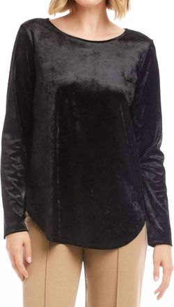 Karen Kane Long Sleeve Crushed Velvet Shirttail Top In Black