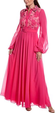 Badgley Mischka Floral Embroidered Shirt Dress