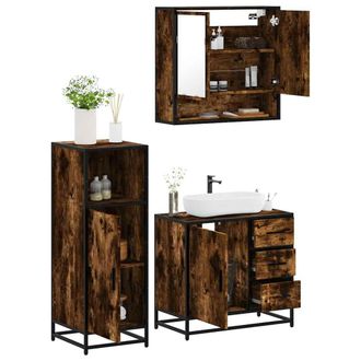 Berkfield Home 3 Piece Bathroom Furniture Set Smoked Oak Engineered Wood in Brown