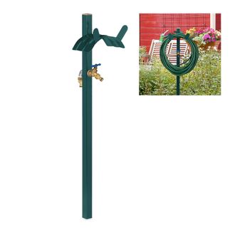 Relaxdays Relaxdays Soporte Manguera Con Grifo, Portamangueras, Toma De Agua, Jard&iacute;n, 2 Adaptadores De 1/2, 107,5x25x18cm, Verde