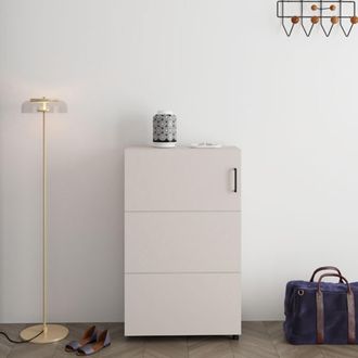 Dmora Zapatero Porvoo, Mueble Para Zapatos 6 Estantes, Una Puerta, Doble Capacidad, Ruedas, 68x33x113h Cm Blanco Crema