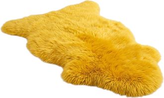 Infinity Leather Genuine Bright Yellow Sheepskin Natural Silky Soft Fluffy Real Wool Rug
