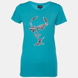 Emporio Armani Green Printed Cotton Knit T-Shirt