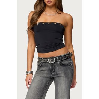 Edikted Dahna Grommet Tube Crop Top in Black at Nordstrom, Size X-Small