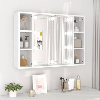 vidaXL Mueble Con Espejo Y Luces Led Blanco 76x15x55 Cm Vidaxl
