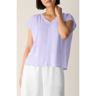 Eileen Fisher V-Neck Organic Linen T-Shirt in Lilac Frost at Nordstrom, Size Xx-Small