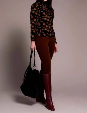 Tribal Eliza Embellished Velvet Mock Neck Top In Gingerspice
