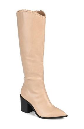 Journee Collection Daria Whipstitch Tall Vegan Leather Western Boot in Tan at Nordstrom Rack, Size 7.5