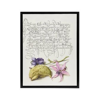 Artery8 Violet Blooms & Gourd Calligraphy Framed Canvas Wall Art Print in White | Size: W24 x H32