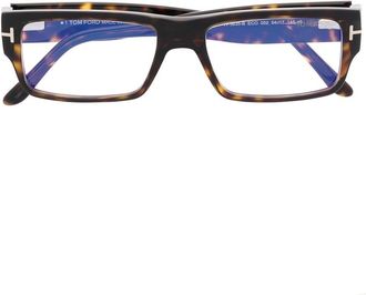 Tom Ford Eyewear tortoiseshell-effect rectangle-frame glasses - men - Acetate - 54 - Brown