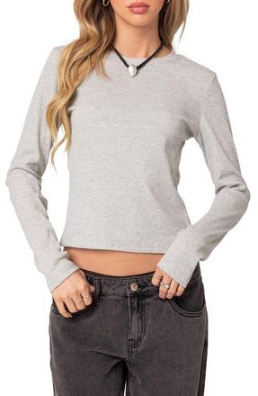 Edikted Marny Crop Waffle Top in Gray Melange at Nordstrom, Size X-Large