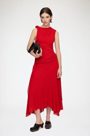 Ganni Long Dress in Marl Mesh - Size 32 Goji Berry