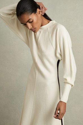 Reiss Womens Cream Wool Knitted Midi Dress, Size: 14