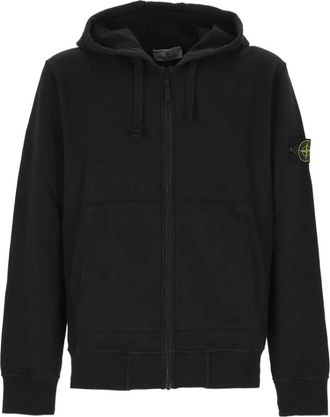 Stone Island Hoodies & sweatvesten, Heren, Zwart, M, Katoen, Cotton Fleece Zip-Up Sweatshirt