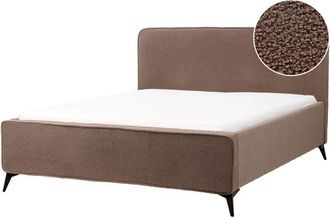 Beliani Modern eu King Size Boucle Bed Frame 5ft3 Wingback Headboard Black Metal Legs Bedroom Brown Valognes