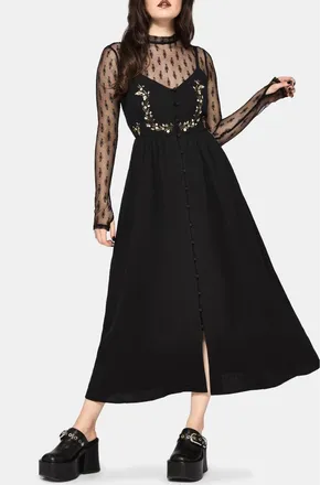 Disturbia Abundance Cotton Floral Dress in Black at Nordstrom, Size 12