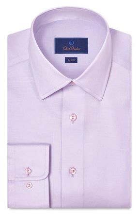 David Donahue Trim Fit Solid Stretch Cotton Twill Dress Shirt in Lilac at Nordstrom, Size 15.5 - 32