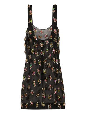 Dolce & Gabbana crystal-embellished sheer mini dress - Black