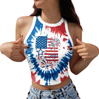 Generic Womens 4th of July Shirts American Flag T Shirt Patriotic Graphic T Shirts Casual Summer Tops Clothes 2025, Blue, XL