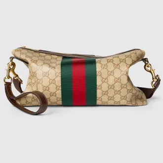 Gucci Medium GG Crossbody Bag With Web, Beige, Original GG Fabric