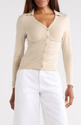 Rag & Bone Lucy Ruched Polo Button-Up Shirt in Sandstone at Nordstrom Rack, Size X-Small