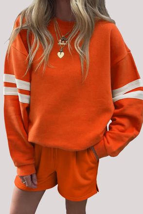 Azura Exchange Womens Sweatshirt Shorts Set - Orange - Size X-Large