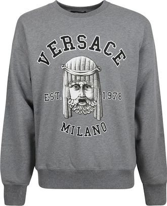 Versace Cotton Crewneck Sweatshirt - Heren - Sweatshirts - Grijs - L - Katoen - Hoodies & sweatvesten