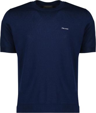 Prada Katoenen trui met ronde hals - Heren - Ronde hals truien - Blauw - XL - Katoen - Truien & Vesten
